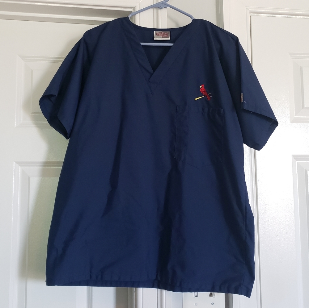 Scrubzone navy Cardinals logo scrub top, Medium